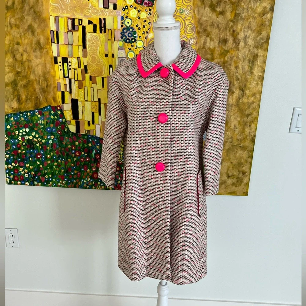 KATE SPADE Carrie’s Pink Tweed Coat With Hot Pink Buttons Size 4
